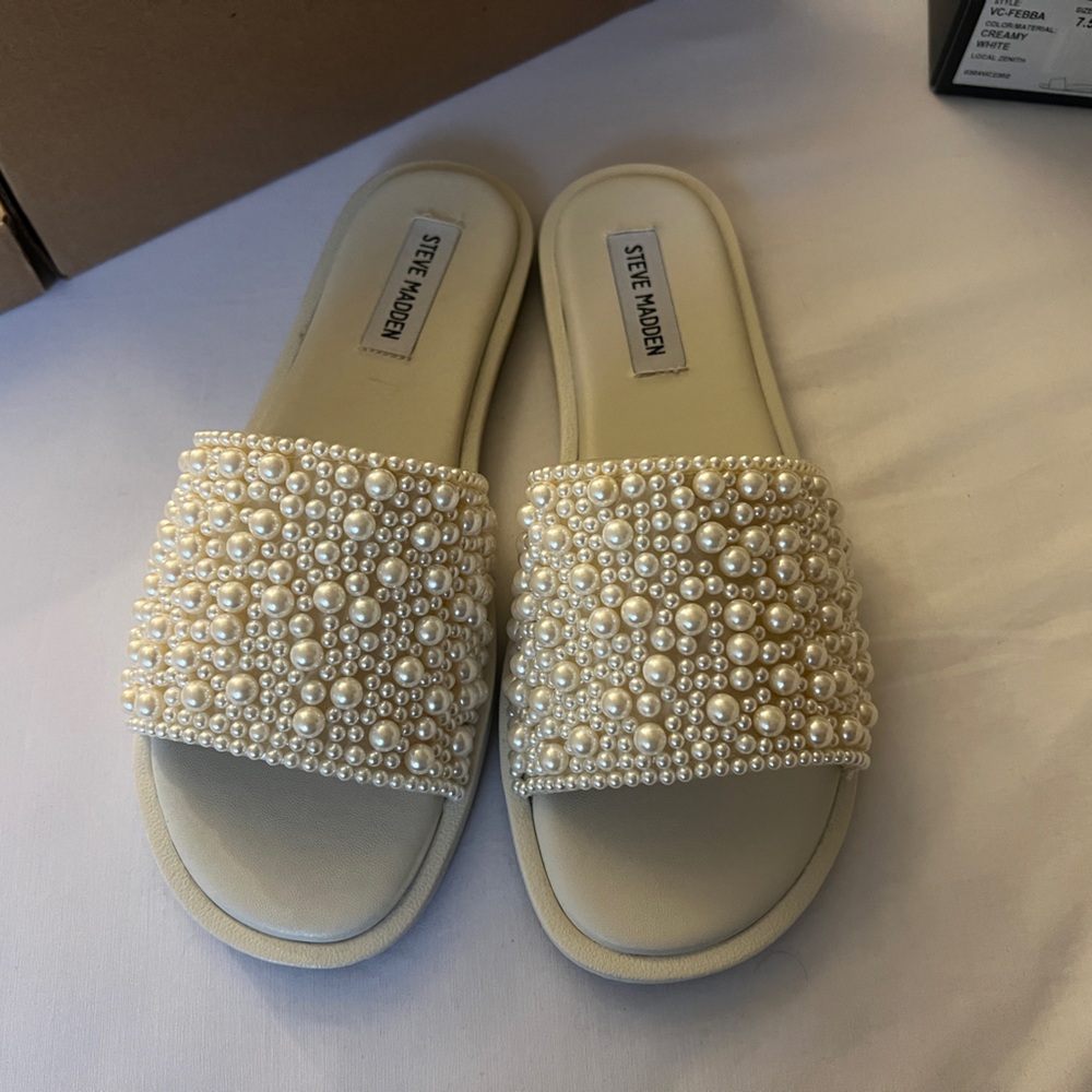 Steve Madden Sienna Pearl Embellished Sandals, Size 8